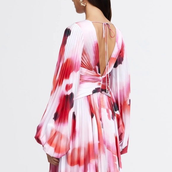 NEW Acler Dalliey Midi Long Sleeves Dress AU8/US4 Red Pink Abstract Floral Blush - Picture 4 of 12